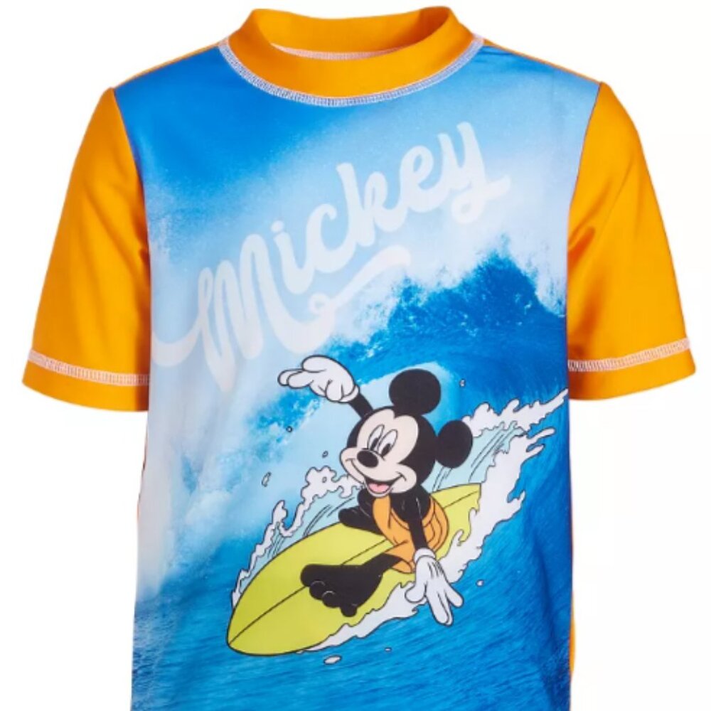 Disney Mickey Mouse toddler Boy's rash guard and swim trunks set.